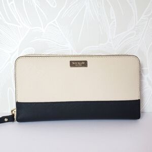 Kate Spade Two-Tone Black and Cream Leather Wallet Lauren Neda Long Continental